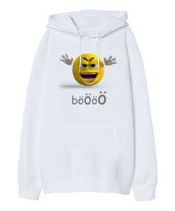 Böö - Komik Beyaz Oversize Unisex Kapüşonlu Sweatshirt