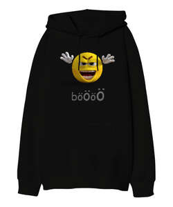 Böö - Komik Siyah Oversize Unisex Kapüşonlu Sweatshirt