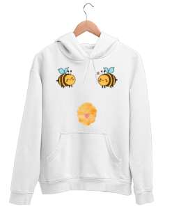 Boobees Komik Espirili Arı özel tasarımı bal yapan arılar Beyaz Unisex Kapşonlu Sweatshirt