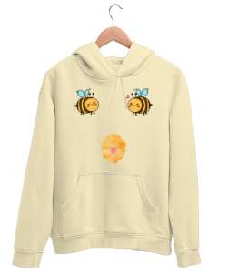 Boobees Komik Espirili Arı özel tasarımı bal yapan arılar Krem Unisex Kapşonlu Sweatshirt