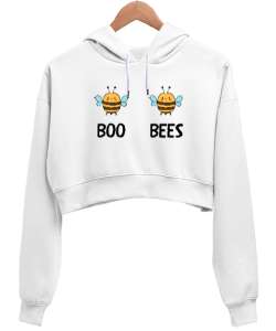 Boobees Komik Espirili Arı özel tasarımı Beyaz Kadın Crop Hoodie Kapüşonlu Sweatshirt