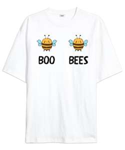 Boobees Komik Espirili Arı özel tasarımı Beyaz Oversize Unisex Tişört