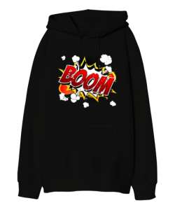 BOOM Siyah Oversize Unisex Kapüşonlu Sweatshirt