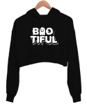 Bootiful Siyah Kadın Crop Hoodie Kapüşonlu Sweatshirt