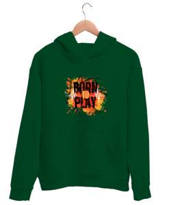 Born To Play Oyun İçin Doğanlar Oyuncu Özel Tasarım Çimen Yeşili Unisex Kapşonlu Sweatshirt