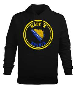 Bosnia,Bosna,Bosna Bayrağı,Bosna haritası. Siyah Erkek Kapüşonlu Hoodie Sweatshirt