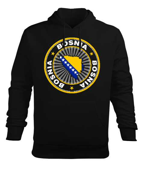 Bosnia,Bosna,Bosna Bayrağı,Bosna haritası. Siyah Erkek Kapüşonlu Hoodie Sweatshirt