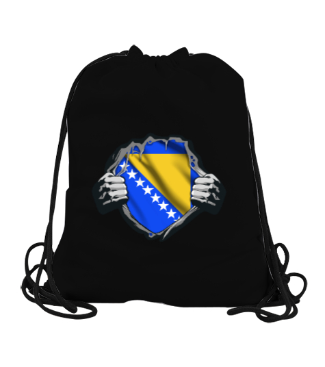 Bosnia,Bosna,Bosna Bayrağı,Bosna logosu,Bosnia flag. Siyah Büzgülü Spor Çanta