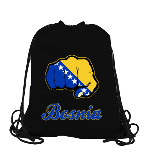 Bosnia,Bosna,Bosna Bayrağı,Bosna logosu,Bosnia flag. Siyah Büzgülü Spor Çanta