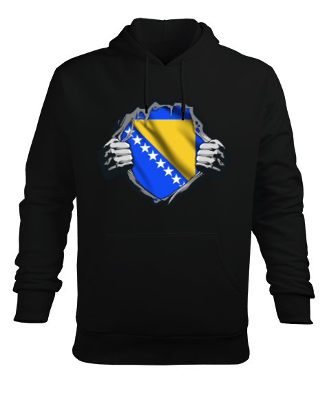 Bosnia,Bosna,Bosna Bayrağı,Bosna logosu,Bosnia flag. Siyah Erkek Kapüşonlu Hoodie Sweatshirt