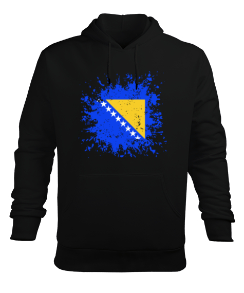 Bosnia,Bosna,Bosna Bayrağı,Bosna logosu,Bosnia flag. Siyah Erkek Kapüşonlu Hoodie Sweatshirt