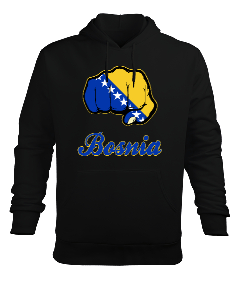 Bosnia,Bosna,Bosna Bayrağı,Bosna logosu,Bosnia flag. Siyah Erkek Kapüşonlu Hoodie Sweatshirt