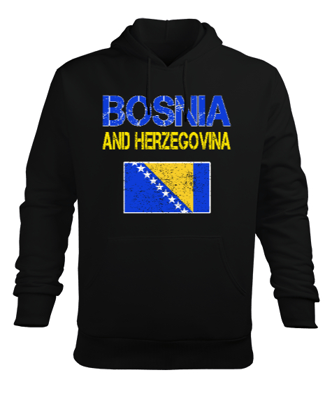 Bosnia,Bosna,Bosna Bayrağı,Bosna logosu,Bosnia flag. Siyah Erkek Kapüşonlu Hoodie Sweatshirt