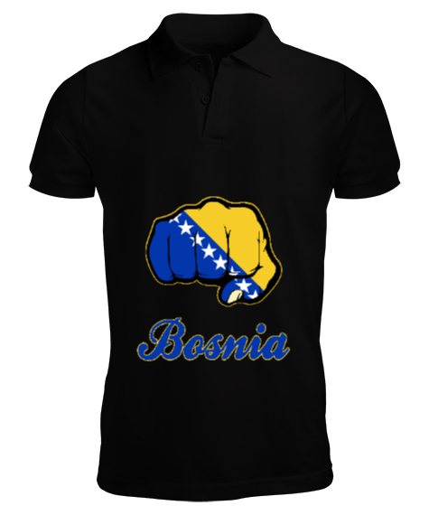 Bosnia,Bosna,Bosna Bayrağı,Bosna logosu,Bosnia flag. Siyah Erkek Kısa Kol Polo Yaka