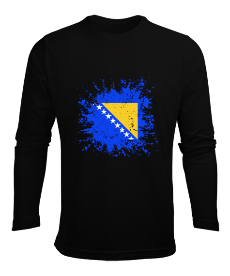 Bosnia,Bosna,Bosna Bayrağı,Bosna logosu,Bosnia flag. Siyah Erkek Uzun Kol Yazlık Tişört