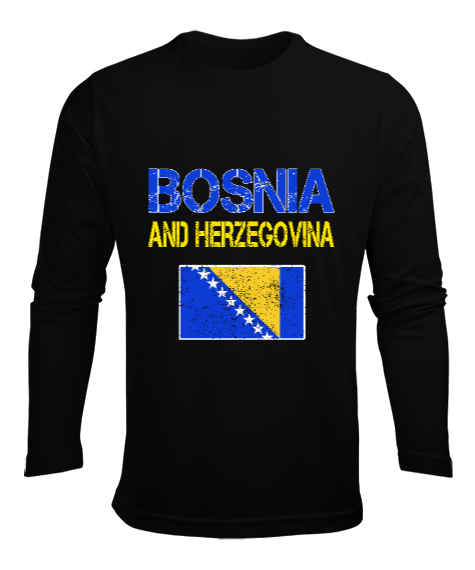 Bosnia,Bosna,Bosna Bayrağı,Bosna logosu,Bosnia flag. Siyah Erkek Uzun Kol Yazlık Tişört