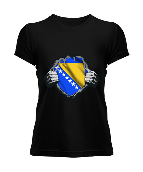 Bosnia,Bosna,Bosna Bayrağı,Bosna logosu,Bosnia flag. Siyah Kadın Tişört