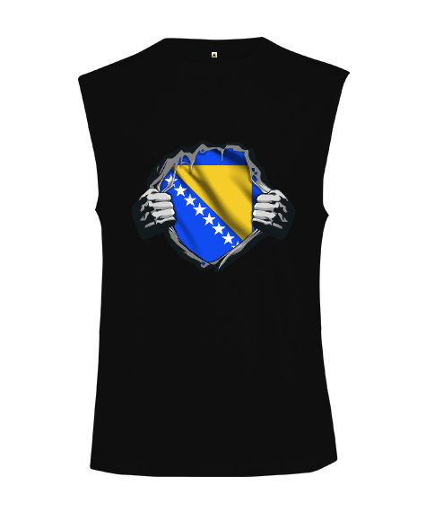 Bosnia,Bosna,Bosna Bayrağı,Bosna logosu,Bosnia flag. Siyah Kesik Kol Unisex Tişört