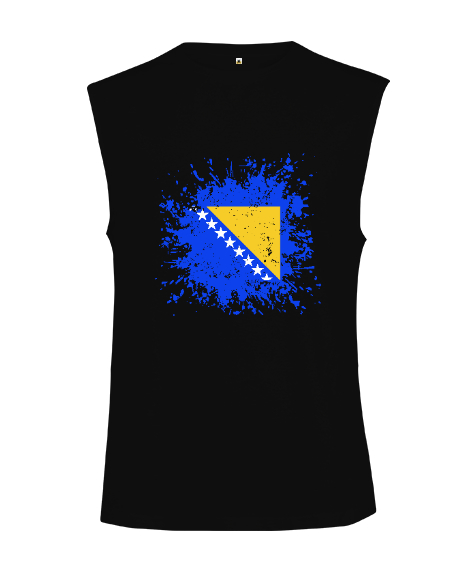 Bosnia,Bosna,Bosna Bayrağı,Bosna logosu,Bosnia flag. Siyah Kesik Kol Unisex Tişört