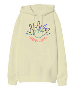 Bowling v2 Krem Oversize Unisex Kapüşonlu Sweatshirt