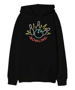 Bowling v2 Siyah Oversize Unisex Kapüşonlu Sweatshirt