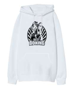 Boxing - Boks Beyaz Oversize Unisex Kapüşonlu Sweatshirt