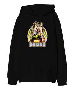 Boxing - Boks Siyah Oversize Unisex Kapüşonlu Sweatshirt