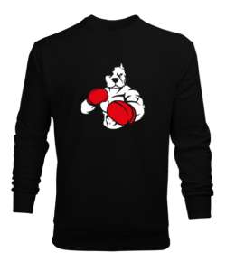 Boxing dog white Siyah Erkek Sweatshirt