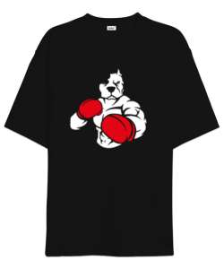 Boxing dog white Siyah Oversize Unisex Tişört