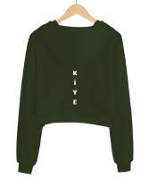 Bozkurt Türkiye Haki Yeşili Kadın Crop Hoodie Kapüşonlu Sweatshirt - Thumbnail