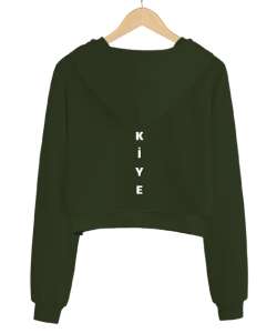 Bozkurt Türkiye Haki Yeşili Kadın Crop Hoodie Kapüşonlu Sweatshirt