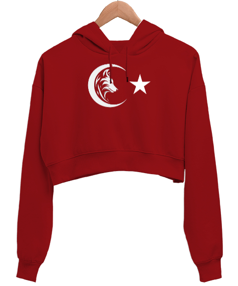 Tisho - Bozkurt Türkiye Kırmızı Kadın Crop Hoodie Kapüşonlu Sweatshirt