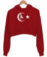 Bozkurt Türkiye Kırmızı Kadın Crop Hoodie Kapüşonlu Sweatshirt - Thumbnail