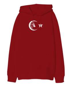 Bozkurt Türkiye Kırmızı Oversize Unisex Kapüşonlu Sweatshirt