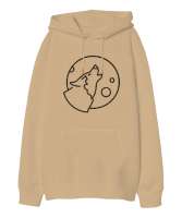 Bozkurt ve Ay Tasarımlı Camel Oversize Unisex Kapüşonlu Sweatshirt - Thumbnail