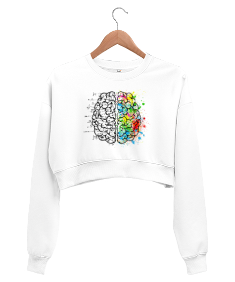 Brain - Beyin İşleyiş Beyaz Kadın Crop Sweatshirt