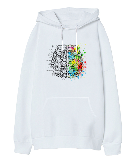 Brain - Beyin İşleyiş Beyaz Oversize Unisex Kapüşonlu Sweatshirt