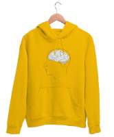 Brain Sarı Unisex Kapşonlu Sweatshirt - Thumbnail