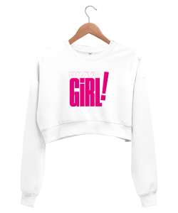 Bravo Girl Beyaz Kadın Crop Sweatshirt