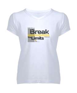 Break Limits - Sınırları Yık Beyaz Kadın V Yaka Tişört