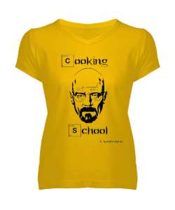 Breaking Bad Cooking School Sarı Kadın V Yaka Tişört