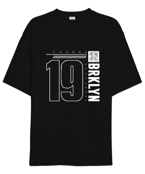 BRKLYN Casual 19 Baskılı Siyah Oversize Unisex Tişört