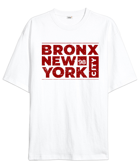 Tisho - Bronx New York City Beyaz Oversize Unisex Tişört