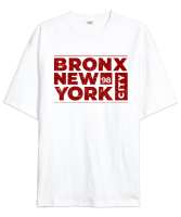 Bronx New York City Beyaz Oversize Unisex Tişört - Thumbnail