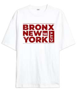 Bronx New York City Beyaz Oversize Unisex Tişört