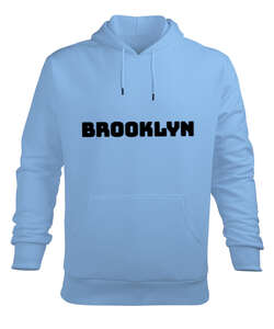 Brooklyn Buz Mavisi Erkek Kapüşonlu Hoodie Sweatshirt