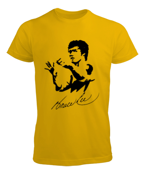 Bruce lee baskılı Sarı Erkek Tişört