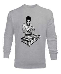 Bruce Lee DJ Gri Erkek Sweatshirt