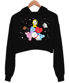 BT21 Kadın Crop Hoodie Kapüşonlu Sweatshirt