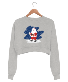 Bubble Tea İçen Noel Baba Kadın Crop Sweatshirt